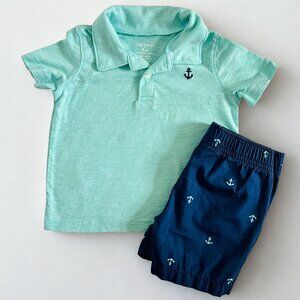 Carter’s 2-Piece Anchor Polo & Shorts Set, Size 9 Months, Teal/Navy Blue